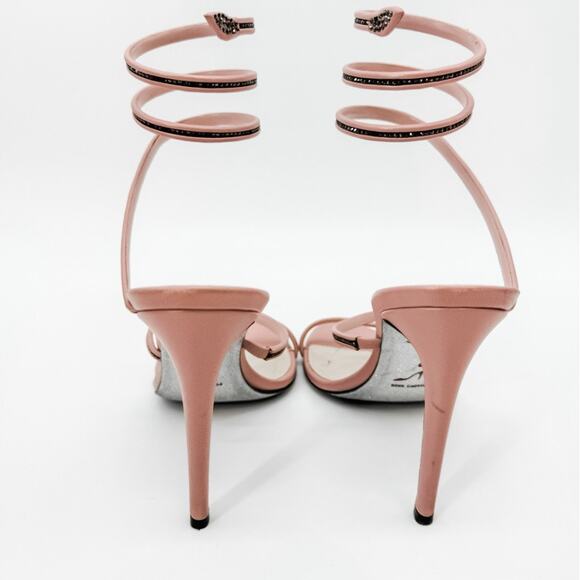 Rene Caovilla Heels Wrap Crystal 38.5 Pink High Sandals Embellished Box Beaded - Picture 8 of 11